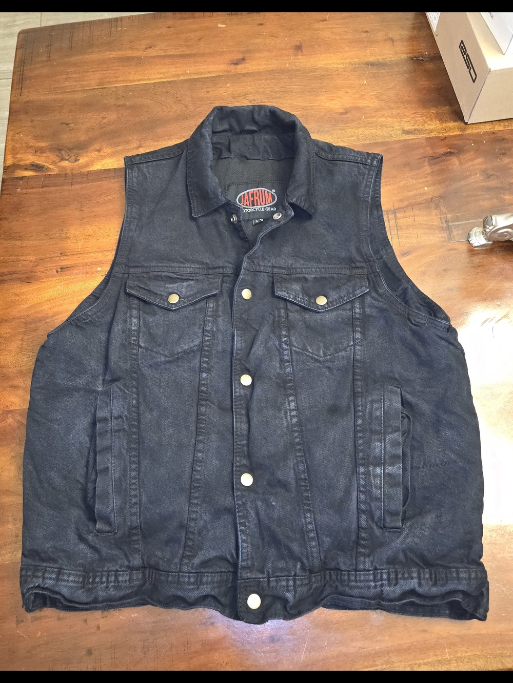 Jafrum Black Denim Motorcycle Biker Vest Large CCW Concealed Carry Pockets